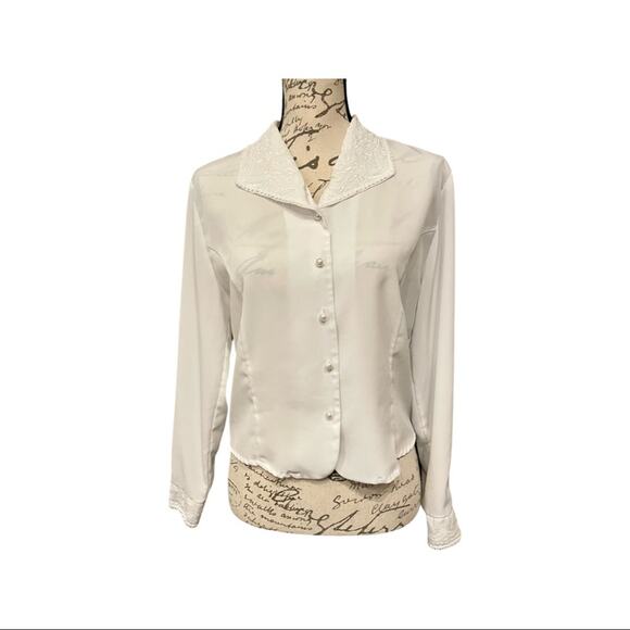 Vintage 90s Yves St. Claire Lace Cropped Blouse - Small - Picture 1 of 11